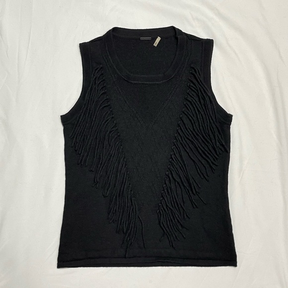 Elie Tahari 100% Merino Wool Fringe Front Candace Sleeveless Black Top Small - Picture 3 of 8